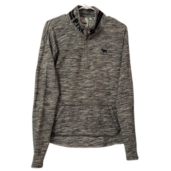 PINK Gray & Black Varsity Logo Half Zip Sweatshirt - Picture 1 of 12